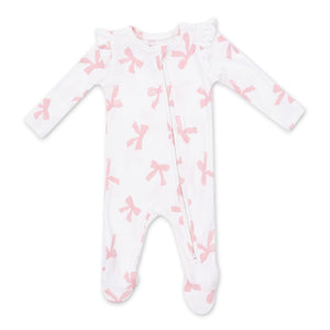 Angel Dear 2 Way Zipper Ribbed Frill Sleeve Footie ~ Pretty Bows
