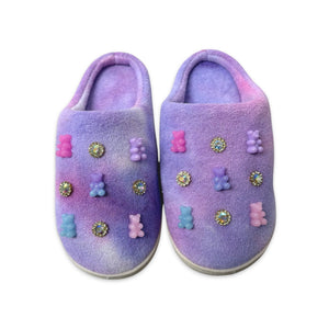 Bari Lynn Jeweled Terry Gummy Bear Charm Slippers ~ Purple
