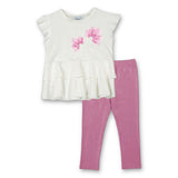 Mayoral Girls Ruffle Top & Ankle Shimmer Leggings Set ~ White/Orchid