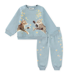 Molo Baby Disc Sweatshirt & Simeon Sweatpants Set ~ Kitten Star Dusty