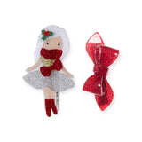 Lilies & Roses Holiday Girl & Bow Alligator Clip Set