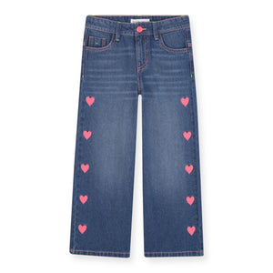 Billieblush Girls Baggy Denim Pants w/ Hearts ~ Medium Stone Wash