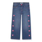 Billieblush Girls Baggy Denim Pants w/ Hearts ~ Medium Stone Wash