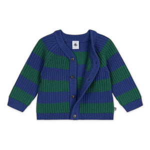 Petit Bateau Baby Knit Striped Cardigan ~ Blue/Green