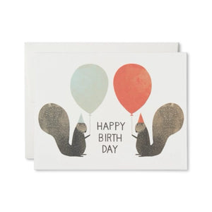 Red Cap Cards Party Squirrels Birthday Card