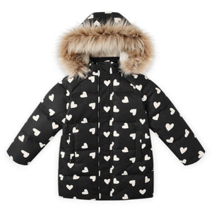 Rylee + Cru Girls Hearts Long Puffer Jacket ~ Black