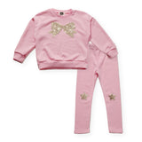 Petite Hailey Nyla Sequin Bow Sweatshirt & Star Patch Leggings Set ~ Pink