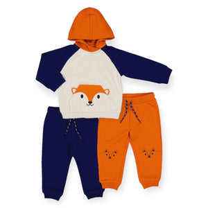 Mayoral Baby Boy Hoodie & Sweatpants 3pc Set ~ Ivory/Navy/Yolk