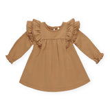 Quincy Mae Baby l/s Flutter Dress ~ Golden