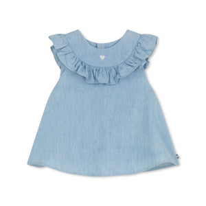 Petit Bateau Baby Sleeveless Chambray Blouse & Shorts w/ Scallop Detail Set ~ Blue