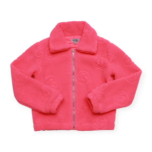 MIA New York Smiley Sherpa Jacket ~ Neon Pink