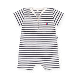 Petit Bateau s/s Striped Short Romper w/ Sailor Collar ~ White/Navy