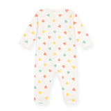 Petit Bateau Front Snap Multi Heart Print Footie ~ White Multi