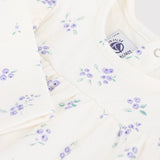 Petit Bateau Baby Floral l/s Blouse w/ Ruffles & Corduroy Pants Set ~ Cream/Purple