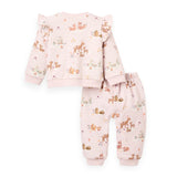 Elegant Baby Frill Sleeve Fleece Sweatshirt & Sweatpants Set ~ Forest Family