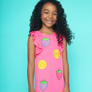 MIA New York Flutter Sleeve Fruit Dress ~ Coral