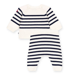 Petit Bateau Knit Striped Sweater & Pants Set ~ White/Navy