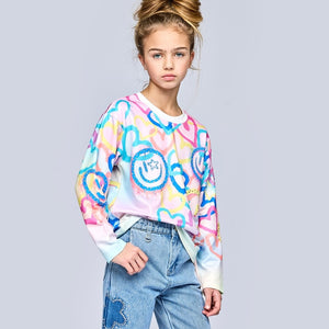 Hannah Banana Colorful Graffiti Sweatshirt ~ Pink Multi