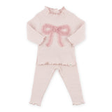 Oh Baby! Ruffle Bow Lettuce Edge Ribbed Mock Neck 2pc Set ~ Dusty Pink