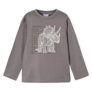 Mayoral Boys Glow in the Dark Dinosaur l/s T-Shirt ~ Grey