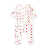 Petit Bateau Velour Side Snap Heart Print Footie ~ White/Red