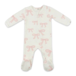Oh Baby! Bows Print Zip Footie ~ Oyster