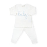 Oh Baby! Baby Embroidered 2pc Set ~ Sky Blue/Cream