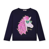 Billieblush Sequin Unicorn l/s Tee & Pleated Skirt w/ Neon Highlight Set ~ Indigo