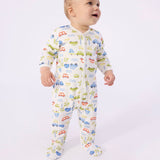 Petit Bateau Front Snap Cars Print Footie ~ White Multi