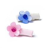 Lilies & Roses Vania Baby Flower Hair Clips ~ Satin Blue & Pink