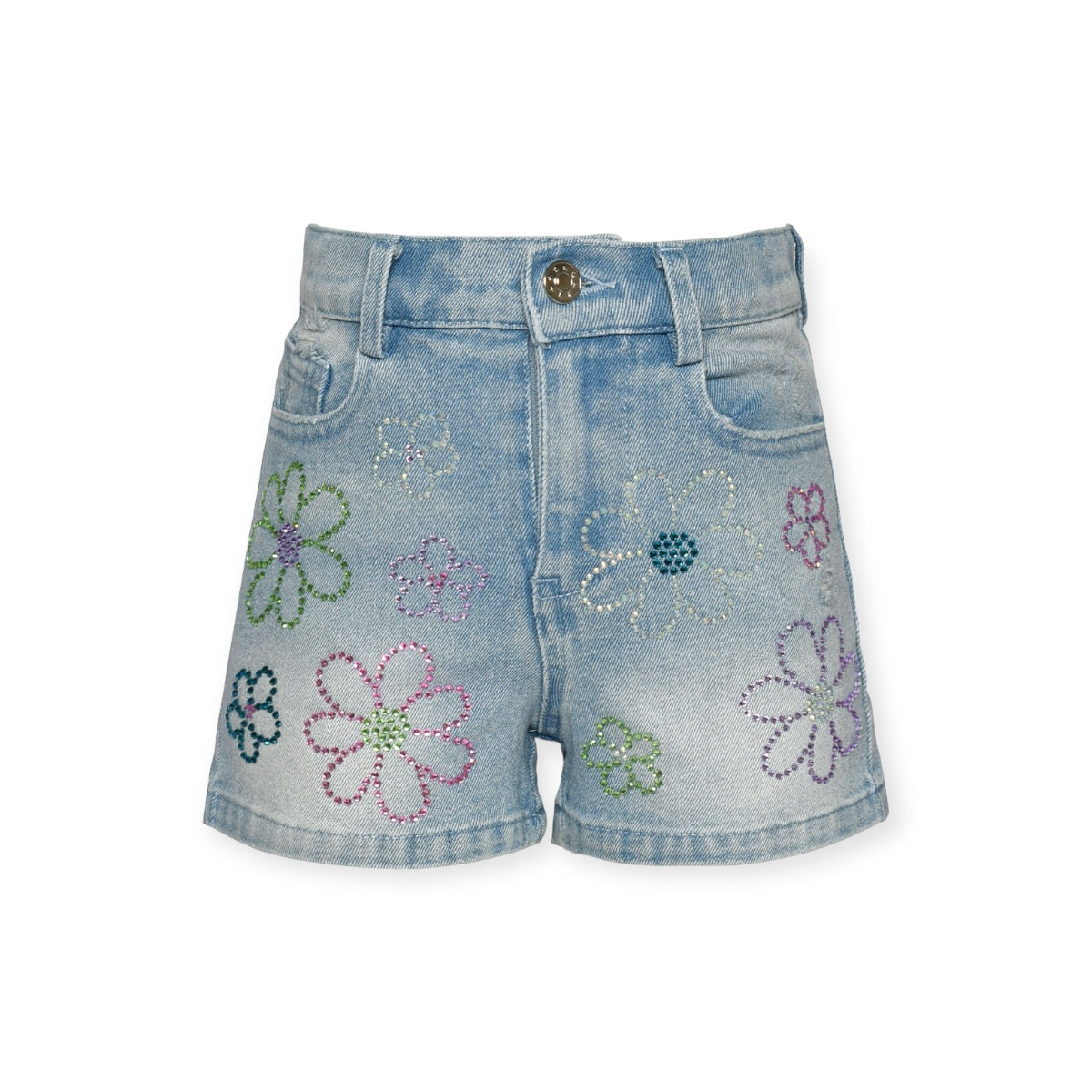 Baby Sara Denim Shorts w/ Rhinestone Flowers ~ Blue – Born