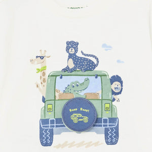 Mayoral Baby Boy s/s T-Shirt ~ Safari Friends Jeep/Cream