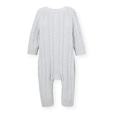 Elegant Baby Horseshoe Cable Knit Romper ~ Pale Blue