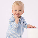 Petit Bateau Baby Woven l/s Shirt & Shorts Set ~ Blue/White