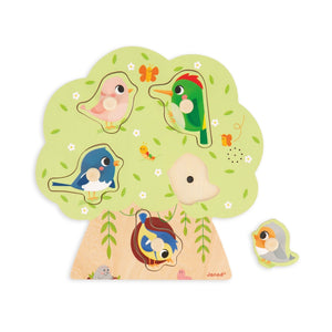 Janod Chunky Wooden Bird Peg Puzzle w/ Sound