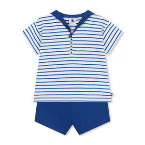 Petit Bateau Baby Striped Sailor Tee & Shorts Set ~ Cream/Blue