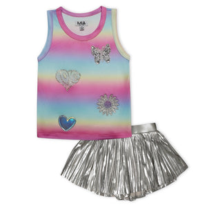 MIA New York Icon Tank Top & Studded Skort Set ~ Rainbow/Silver