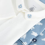 Petit Bateau Bear Print Cardigan, Pants & Collared Onesie Set ~ Blue/White