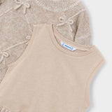 Mayoral Girls Knit & Tulle Dress w/ Bows ~ Beige Vigo