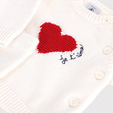 Petit Bateau Knit Heart Sweater & Pants Set ~ White
