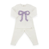 Oh Baby! Ruffle Bow 2pc Set ~ Cream/Lavender Sparkle