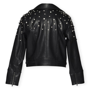 Hannah Banana Faux Leather Rhinestone Moto Jacket ~ Black