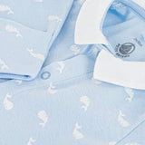 Petit Bateau Front Snap Whale Print Footie w/ Collar ~ Blue/White