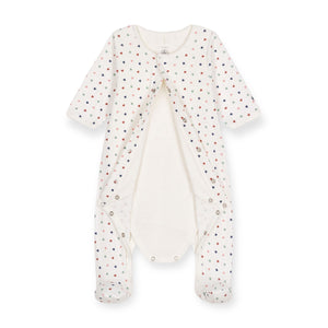 Petit Bateau Front Snap Hearts Footie w/ Attached Onesie ~ White Multi