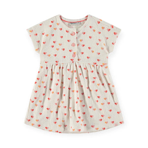 Babyface Baby Girl Printed Ribbed Dress ~ Hearts/Ivory