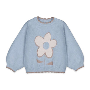 Mayoral Baby Girl Flower Fuzzy Knit Sweater & Ribbed Velour Pants Set ~ Hummingbird/Light Khaki