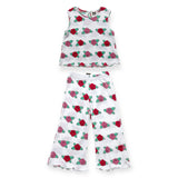 Petite Hailey Printed Pleated Top & Pants Set ~ Roses/White