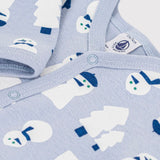 Petit Bateau Front Snap Snowman Print Romper ~ Blue/White