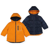 Mayoral Boys Reversible Padded Coat w/Hood ~ Dark Carrot/Navy