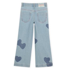 Billieblush Heart Print Wide Leg Denim Pants ~ Double Stone/Bleach